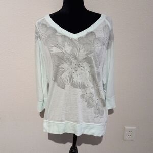 DKNY JEANS mint green lightweight sheer top, Large